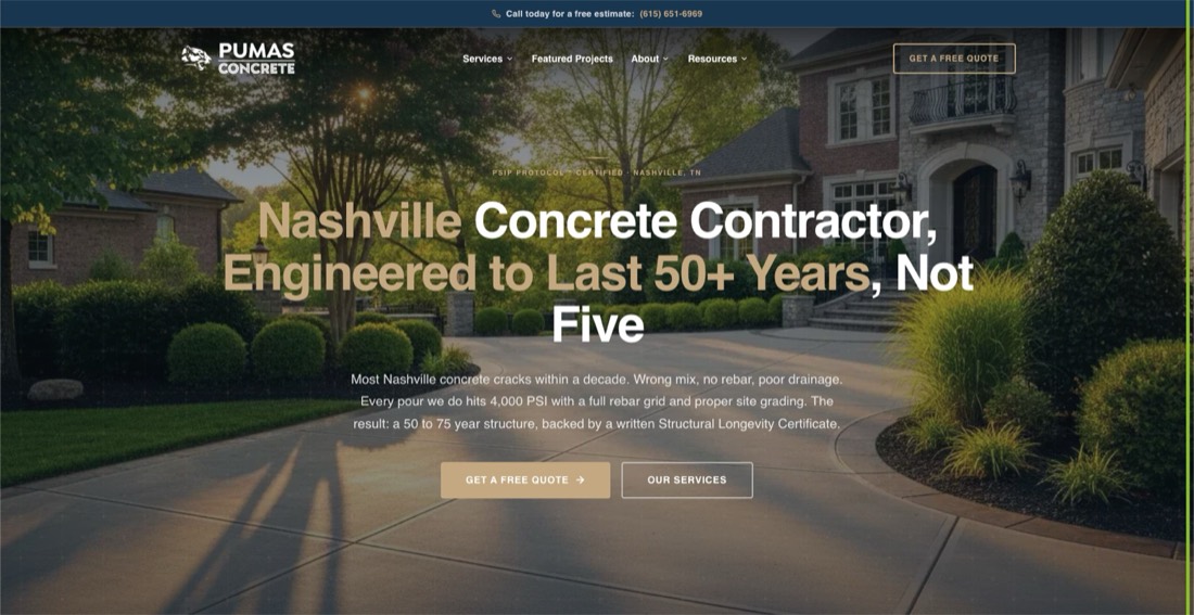 Pumas Concrete — website built by Hometown Hero